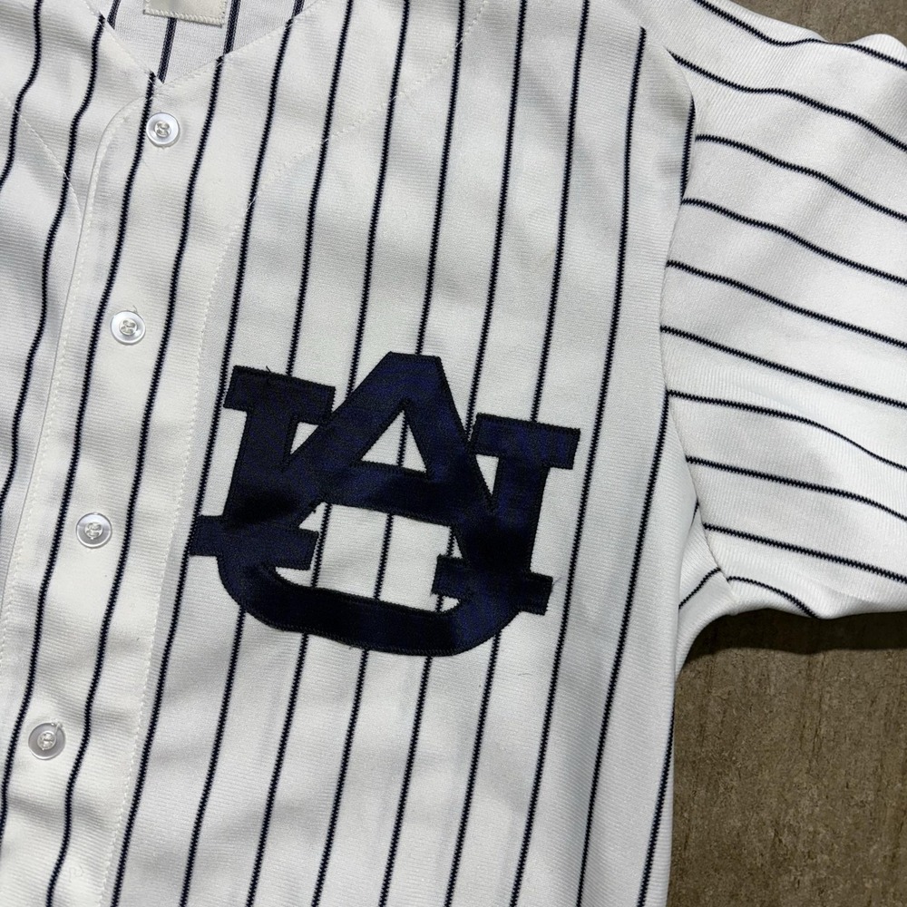 Vintage Auburn Tigers Jersey Mens 42 White Baseball Wilson Button Pinstripe 90s - Picture 2 of 6